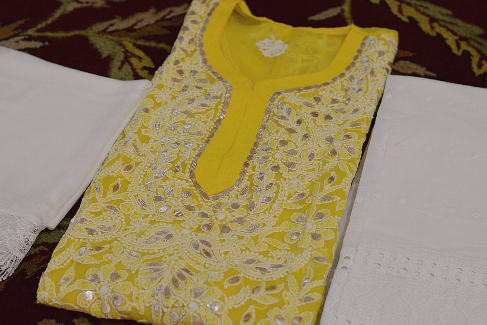 Yellow Gotta Patti Chikan Dress