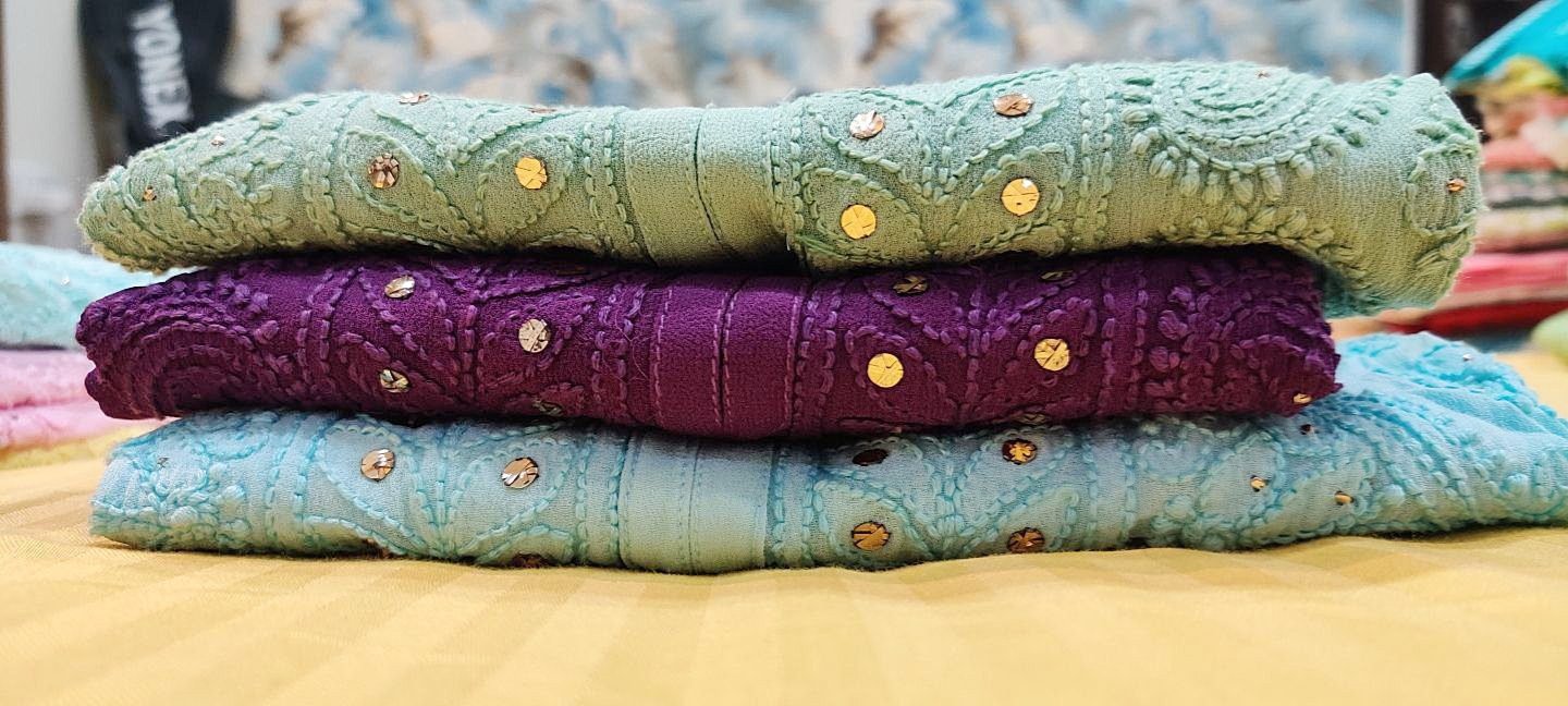 Less Than Three Women's Chikankari Georgette Unstitched Fabric | for Making  Chikan Kurti, Chikan Palazzo, Chikan Salwar, Chikan Gown, Chikan Garment  etc. | Premium Dress Material (3.5mtr) : Amazon.in: Clothing & Accessories