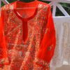 Tomato Red Lucknowi Chikan Dress