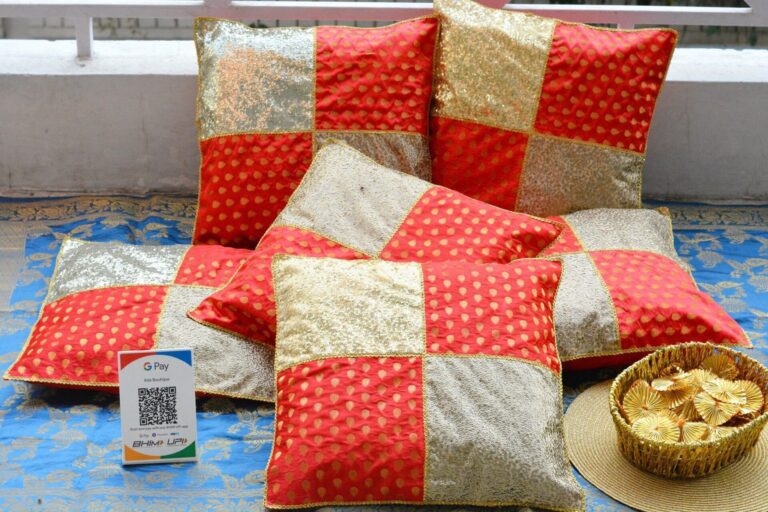 Handmade Patchwork Banarasi Shimmer Cushion Covers