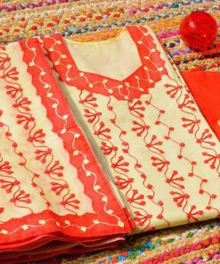 Applique Light Yellow And Off Red Dress