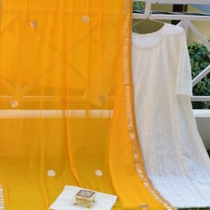 Chikan White/Mustard Dress