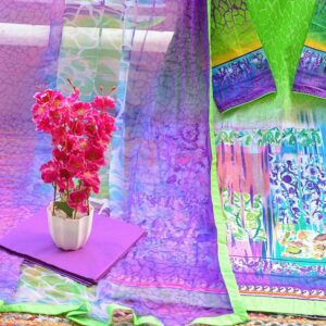 Purple Green Embroidered Cotton Dress