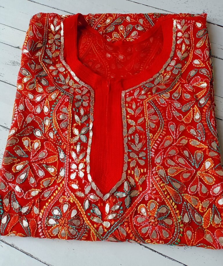 Tomato Red Lucknowi Chikan Dress
