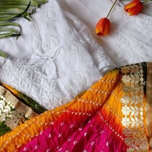 White Multi Bhandej Chikankari Outfit