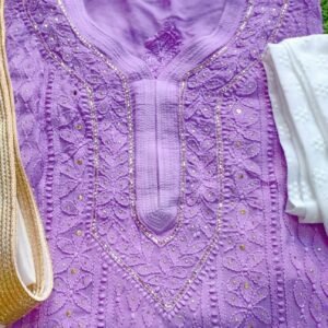 Lavender Pure Viscose Georgette Lucknowi Chikan Outfit