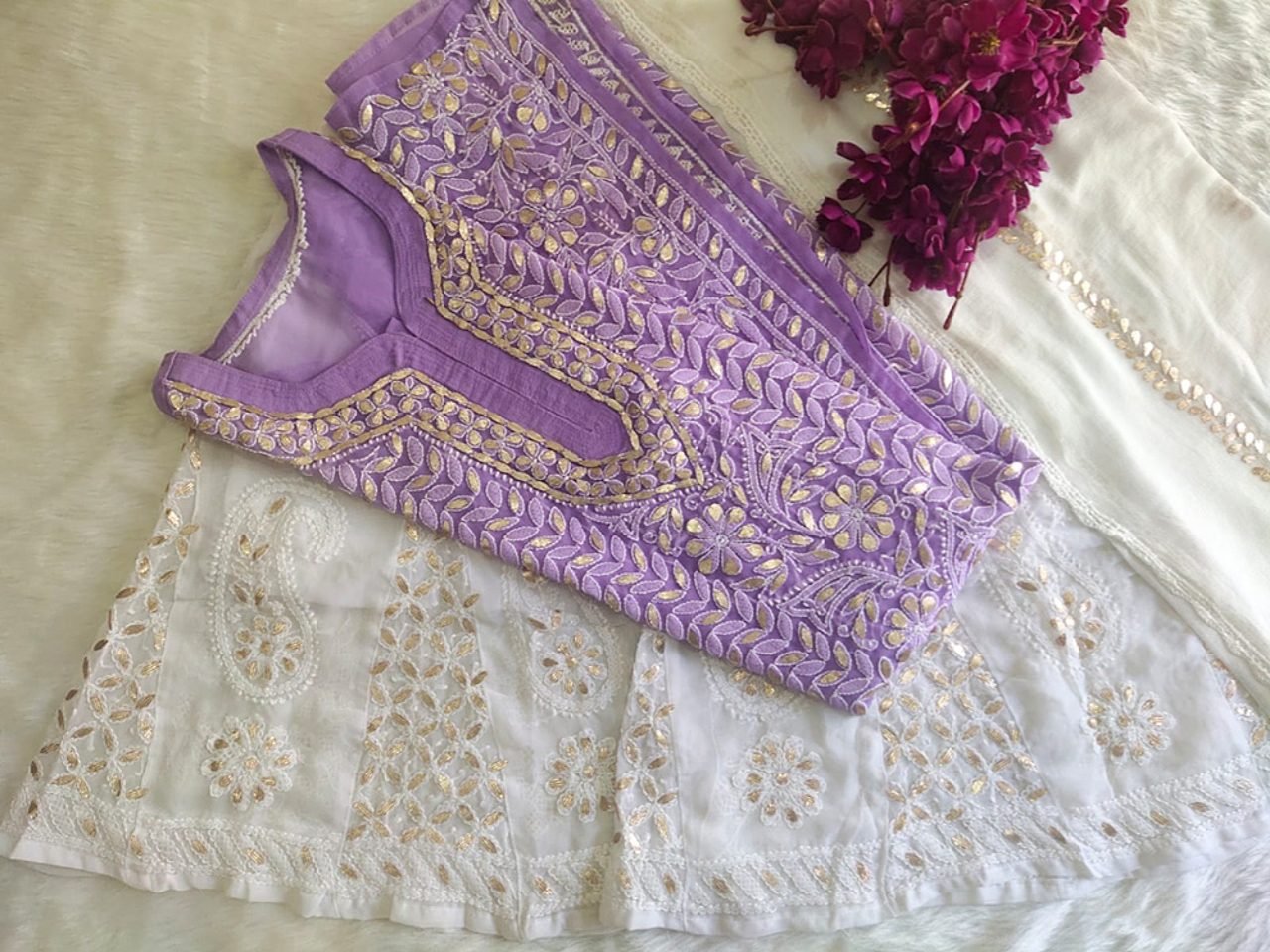 Beautiful Lavender Lucknowi Chikan Outfit - Ada Boutique