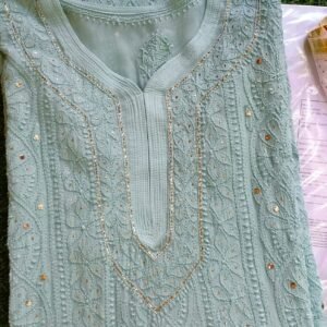 Pastel Green Pure Viscose Georgette Lucknowi Chikan Outfit