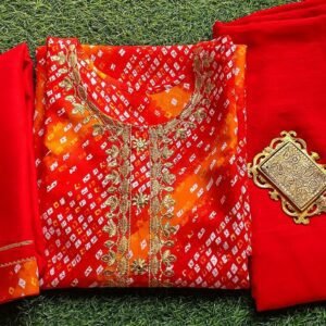 Dazzling Orange Red Bandhini Outfit