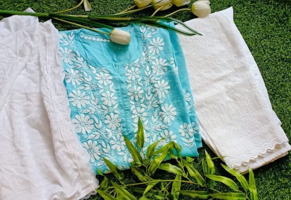 Delightful Sky Blue Chikankari Outfit