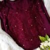 Flawless Wine Color Mukaish Chikankari Outfit