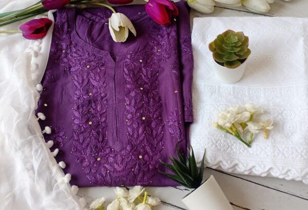 Flawless Purple Mukaish Chikankari Outfit