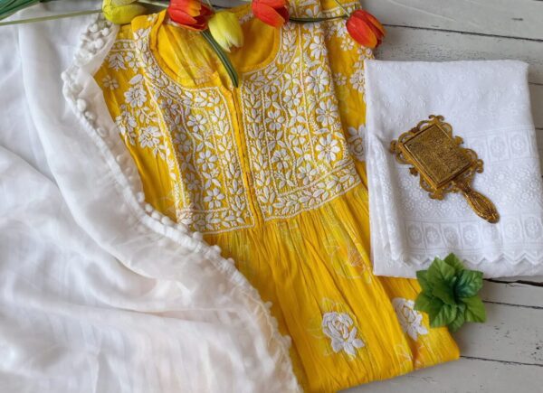 Radiant Summer Floral Chikankari Anarkali Outfit