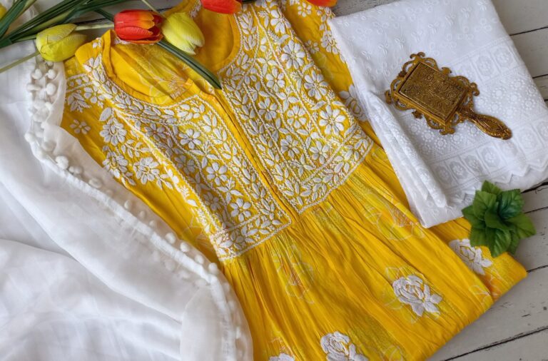 Radiant Summer Floral Chikankari Anarkali Outfit