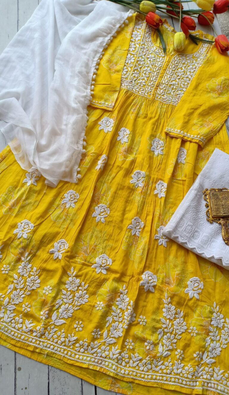 Radiant Summer Floral Chikankari Anarkali Outfit