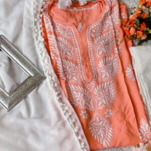 Summer Perfect Peach Modal Cotton Chikankari Outfit