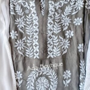 Easy Breezy Grey Modal Cotton Chikankari Anarkali Outfit