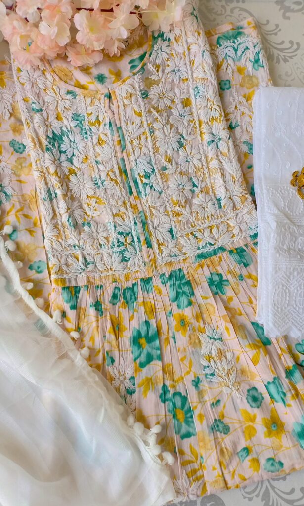 Charismatic Summer Floral Chikankari Anarkali Outfit