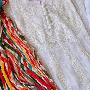 Dazzling White Multicolor Chikankari Outfit