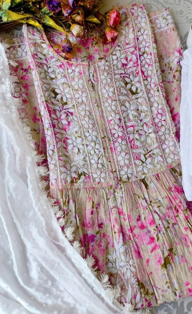 Tempting Summer Floral Chikankari Anarkali Outfit