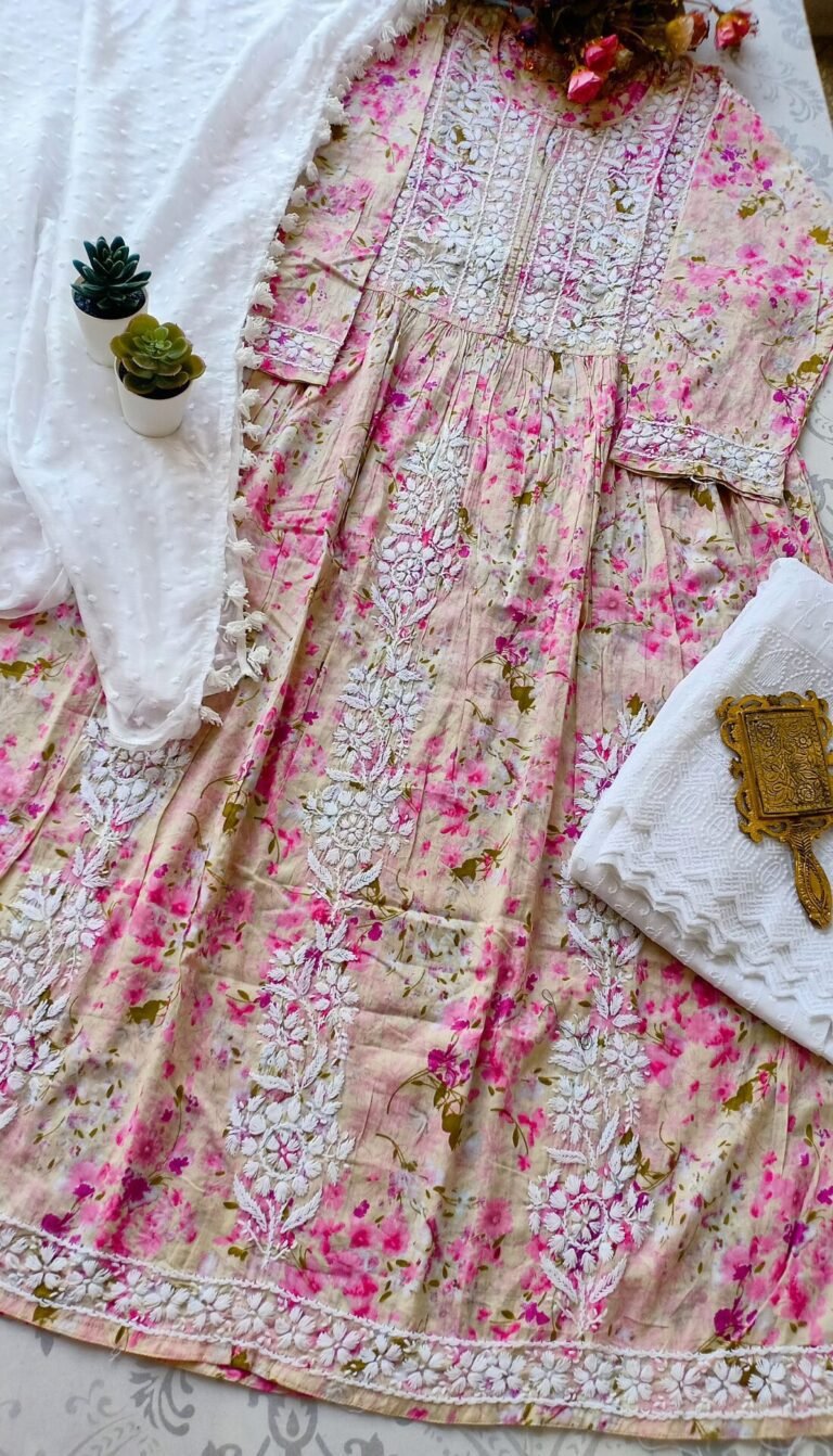 Tempting Summer Floral Chikankari Anarkali Outfit