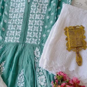 Seductive Pastel Green Modal Cotton Chikankari Anarkali Outfit