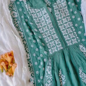 Seductive Pastel Green Modal Cotton Chikankari Anarkali Outfit