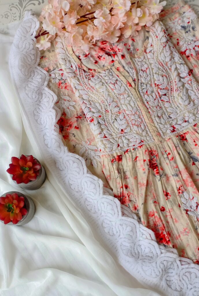 Stunning Floral Chikankari Anarkali Outfit