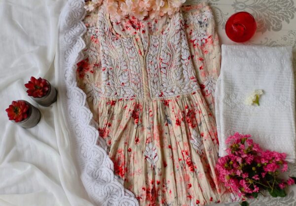 Stunning Floral Chikankari Anarkali Outfit