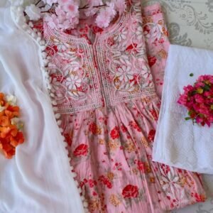 Gorgeous Pink Summer Floral Chikankari Anarkali Outfit