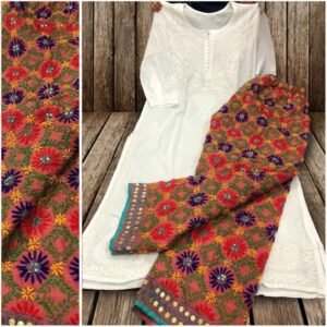 Captivating White Chikankari With Phulkari Combo