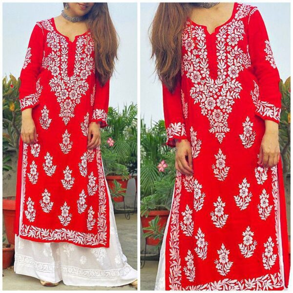 Fascinating Red Chikankari Kurta (Plus Size)