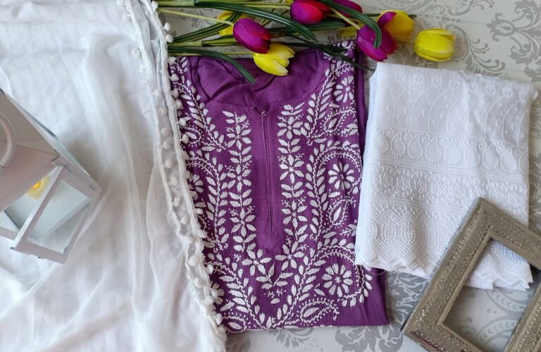 Fashionable Lilac Purple Chikankari Outfit