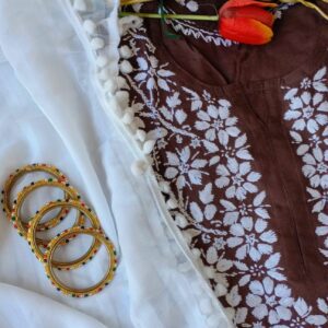 Astonishing Almond Brown Modal Chikankari Outfit