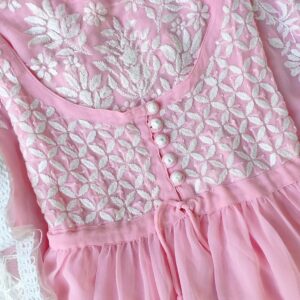 Breathtaking Baby Pink Chikankari Anarkali Outfit
