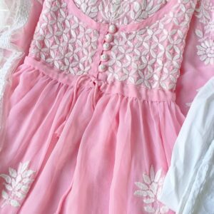 Breathtaking Baby Pink Chikankari Anarkali Outfit