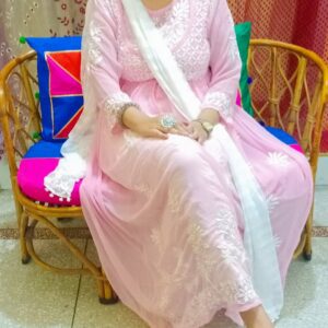 Breathtaking Baby Pink Chikankari Anarkali Outfit