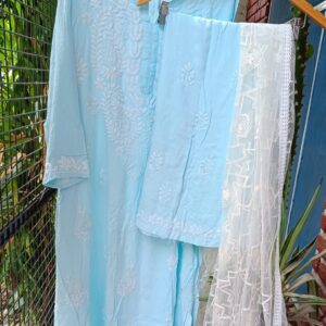 Gleaming Powder Blue Modal Chikankari Outfit