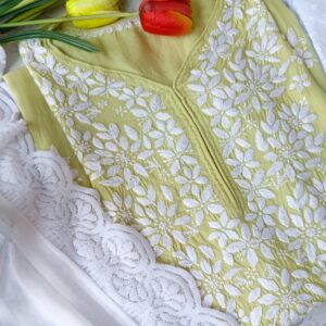 Graceful Lime Green Modal Chikankari Outfit