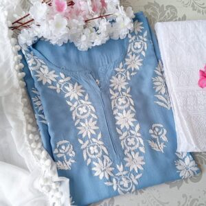 Comforting Pastel Blue Modal Chikankari Outfit