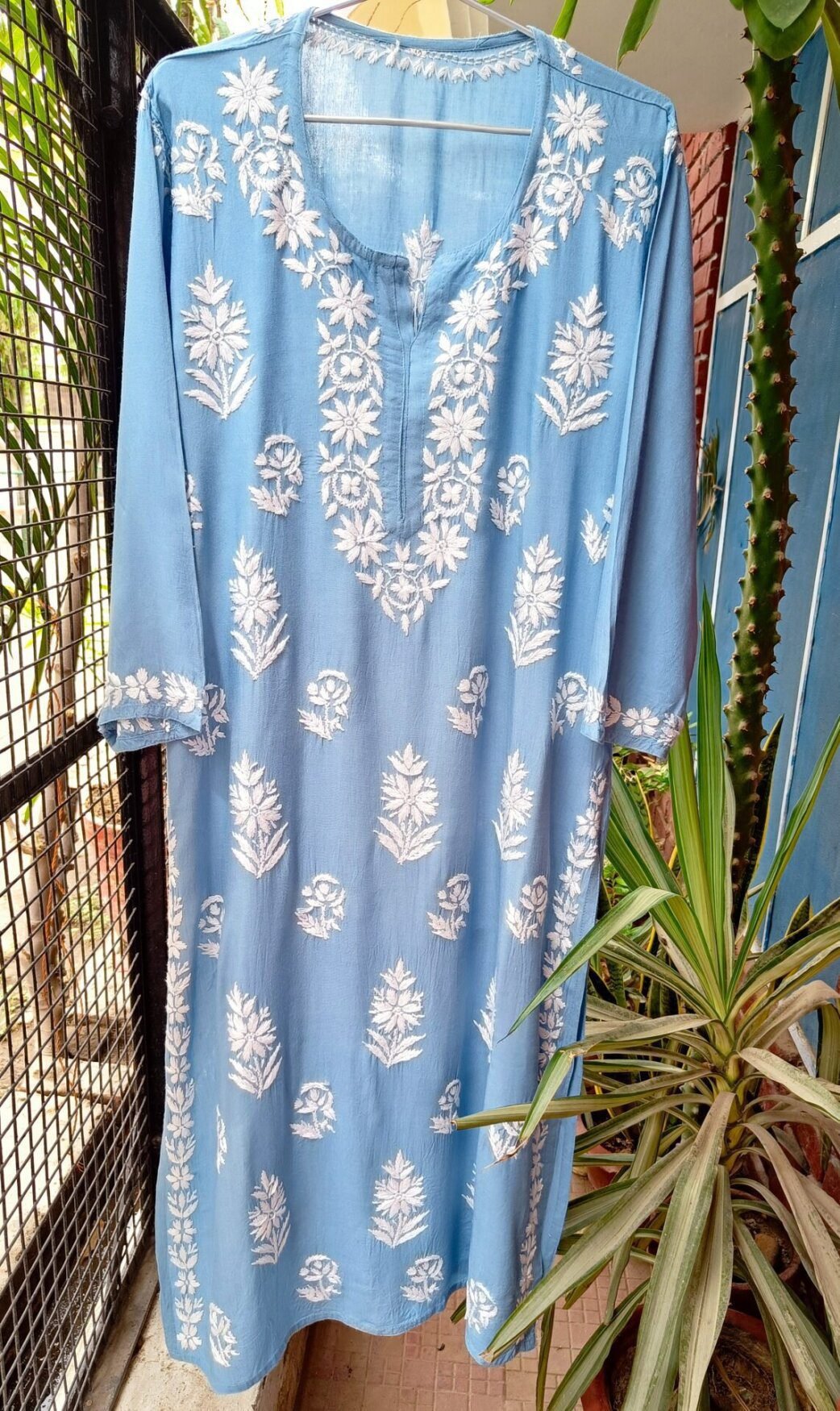 Comforting Pastel Blue Modal Chikankari Outfit