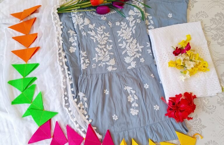 Seductive Grey Modal Chikankari Anarkali Outfit