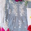 Seductive Grey Modal Chikankari Anarkali Outfit