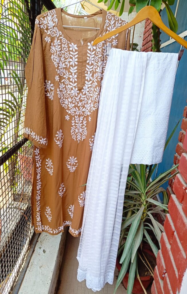 Marvelous Peanut Brown Modal Chikankari Outfit