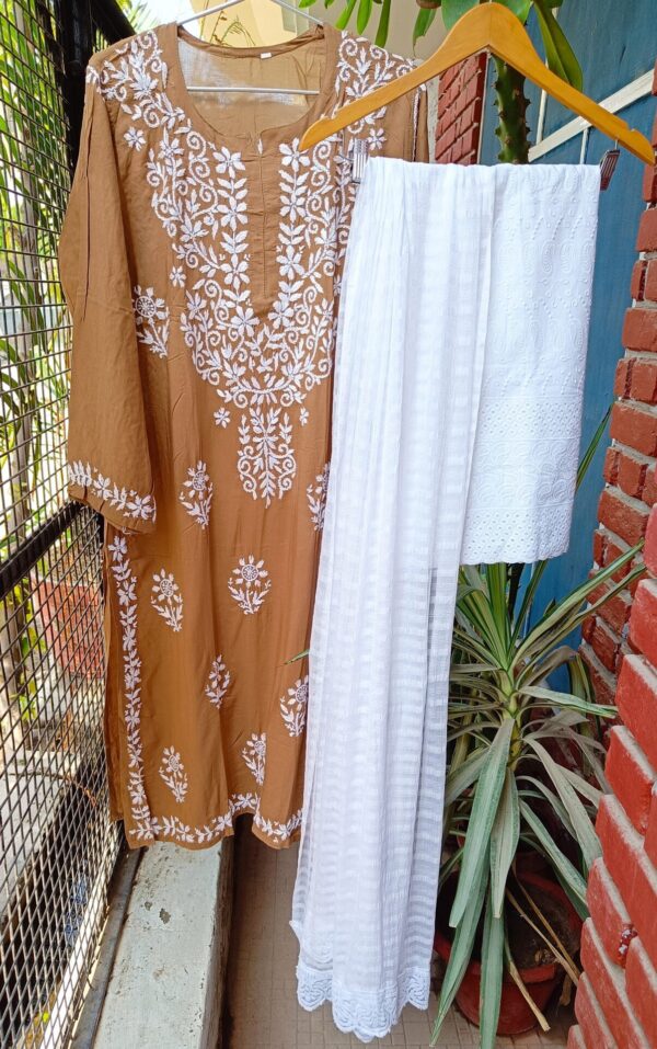 Marvelous Peanut Brown Modal Chikankari Outfit