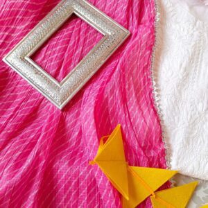 Fabulous White Pink Leheria Chikankari Outfit