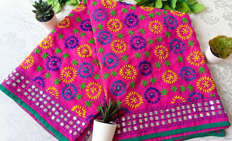 Gorgeous Pink Multicolor Phulkari Dupatta