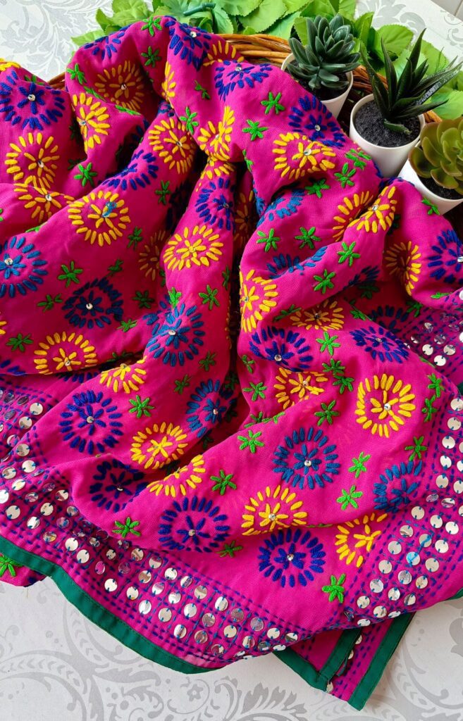 Gorgeous Pink Multicolor Phulkari Dupatta