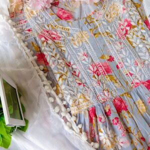 Tranquilising Grey Multicolor Chikankari Anarkali Outfit