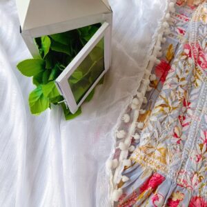 Tranquilising Grey Multicolor Chikankari Anarkali Outfit